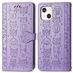 Leather Case Stands Fashionable Pattern Flip Cover H11 Holder for Apple iPhone 13 Mini Purple