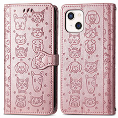 Leather Case Stands Fashionable Pattern Flip Cover H11 Holder for Apple iPhone 14 Rose Gold