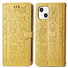 Leather Case Stands Fashionable Pattern Flip Cover H11 Holder for Apple iPhone 15 Plus Yellow