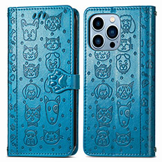 Leather Case Stands Fashionable Pattern Flip Cover H12 Holder for Apple iPhone 15 Pro Blue