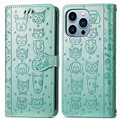 Leather Case Stands Fashionable Pattern Flip Cover H12 Holder for Apple iPhone 15 Pro Green