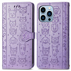 Leather Case Stands Fashionable Pattern Flip Cover H12 Holder for Apple iPhone 16 Pro Max Purple