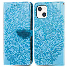 Leather Case Stands Fashionable Pattern Flip Cover H13 Holder for Apple iPhone 13 Blue