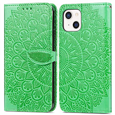Leather Case Stands Fashionable Pattern Flip Cover H13 Holder for Apple iPhone 13 Mini Green