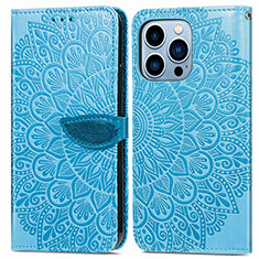 Leather Case Stands Fashionable Pattern Flip Cover H13 Holder for Apple iPhone 15 Pro Blue