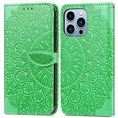 Leather Case Stands Fashionable Pattern Flip Cover H13 Holder for Apple iPhone 15 Pro Green