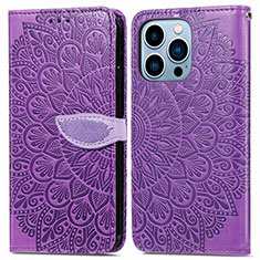 Leather Case Stands Fashionable Pattern Flip Cover H13 Holder for Apple iPhone 15 Pro Max Purple