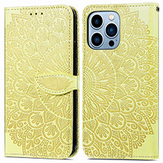 Leather Case Stands Fashionable Pattern Flip Cover H13 Holder for Apple iPhone 15 Pro Max Yellow