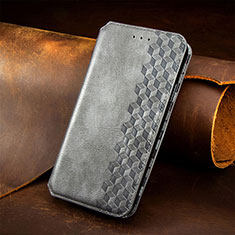 Leather Case Stands Fashionable Pattern Flip Cover H14 Holder for Apple iPhone 15 Pro Max Gray