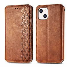 Leather Case Stands Fashionable Pattern Flip Cover H15 Holder for Apple iPhone 13 Brown