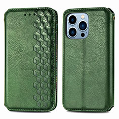 Leather Case Stands Fashionable Pattern Flip Cover H15 Holder for Apple iPhone 13 Pro Green