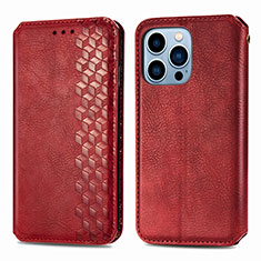 Leather Case Stands Fashionable Pattern Flip Cover H15 Holder for Apple iPhone 13 Pro Red