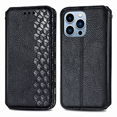 Leather Case Stands Fashionable Pattern Flip Cover H15 Holder for Apple iPhone 14 Pro Black