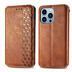 Leather Case Stands Fashionable Pattern Flip Cover H15 Holder for Apple iPhone 14 Pro Brown