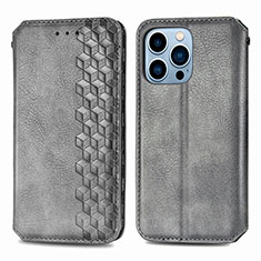 Leather Case Stands Fashionable Pattern Flip Cover H15 Holder for Apple iPhone 14 Pro Gray