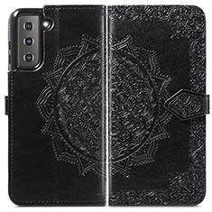 Leather Case Stands Fashionable Pattern Flip Cover Holder A01D for Samsung Galaxy S21 5G Black