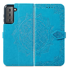 Leather Case Stands Fashionable Pattern Flip Cover Holder A01D for Samsung Galaxy S21 5G Blue