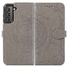 Leather Case Stands Fashionable Pattern Flip Cover Holder A01D for Samsung Galaxy S21 5G Gray