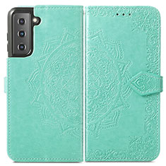 Leather Case Stands Fashionable Pattern Flip Cover Holder A01D for Samsung Galaxy S21 5G Green