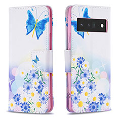 Leather Case Stands Fashionable Pattern Flip Cover Holder B01F for Google Pixel 6 Pro 5G Blue
