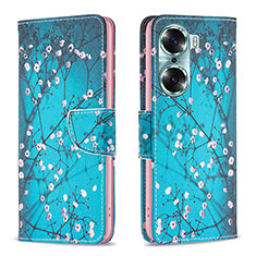 Leather Case Stands Fashionable Pattern Flip Cover Holder B01F for Huawei Honor 60 5G Cyan