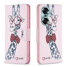 Leather Case Stands Fashionable Pattern Flip Cover Holder B01F for Huawei Honor 60 5G Pink