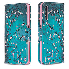 Leather Case Stands Fashionable Pattern Flip Cover Holder B01F for Huawei P Smart Z (2019) Cyan