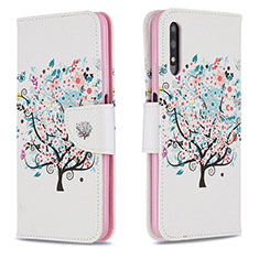 Leather Case Stands Fashionable Pattern Flip Cover Holder B01F for Huawei P Smart Z (2019) White