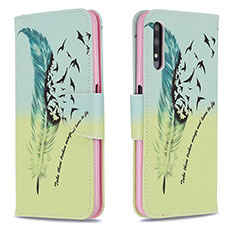 Leather Case Stands Fashionable Pattern Flip Cover Holder B01F for Huawei Y9 Prime (2019) Matcha Green