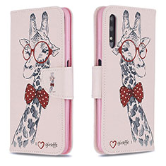 Leather Case Stands Fashionable Pattern Flip Cover Holder B01F for Huawei Y9 Prime (2019) Pink