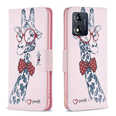 Leather Case Stands Fashionable Pattern Flip Cover Holder B01F for Motorola Moto E13 Pink