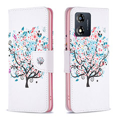 Leather Case Stands Fashionable Pattern Flip Cover Holder B01F for Motorola Moto E13 White