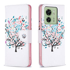 Leather Case Stands Fashionable Pattern Flip Cover Holder B01F for Motorola Moto Edge (2023) 5G White