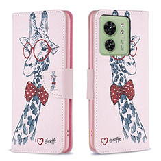 Leather Case Stands Fashionable Pattern Flip Cover Holder B01F for Motorola Moto Edge 40 5G Pink