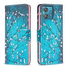 Leather Case Stands Fashionable Pattern Flip Cover Holder B01F for Motorola Moto Edge 40 Neo 5G Cyan