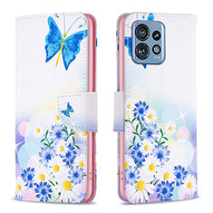 Leather Case Stands Fashionable Pattern Flip Cover Holder B01F for Motorola Moto Edge 40 Pro 5G Blue