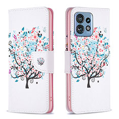 Leather Case Stands Fashionable Pattern Flip Cover Holder B01F for Motorola Moto Edge 40 Pro 5G White