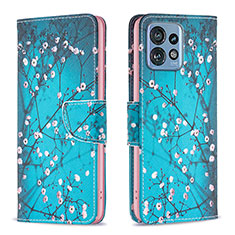 Leather Case Stands Fashionable Pattern Flip Cover Holder B01F for Motorola Moto Edge Plus (2023) 5G Cyan