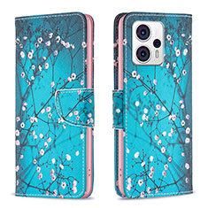 Leather Case Stands Fashionable Pattern Flip Cover Holder B01F for Motorola Moto G23 Cyan