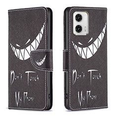 Leather Case Stands Fashionable Pattern Flip Cover Holder B01F for Motorola Moto G73 5G Black