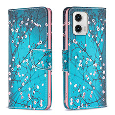Leather Case Stands Fashionable Pattern Flip Cover Holder B01F for Motorola Moto G73 5G Cyan