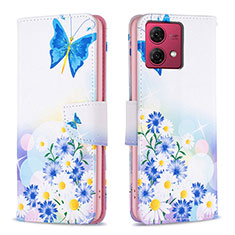 Leather Case Stands Fashionable Pattern Flip Cover Holder B01F for Motorola Moto G84 5G Blue