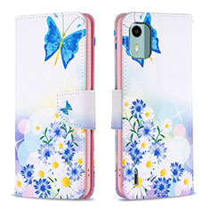 Leather Case Stands Fashionable Pattern Flip Cover Holder B01F for Nokia C12 Plus Blue