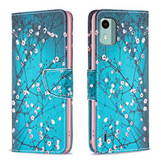 Leather Case Stands Fashionable Pattern Flip Cover Holder B01F for Nokia C12 Plus Cyan