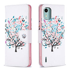 Leather Case Stands Fashionable Pattern Flip Cover Holder B01F for Nokia C12 Plus White