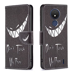 Leather Case Stands Fashionable Pattern Flip Cover Holder B01F for Nokia C21 Black