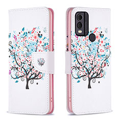 Leather Case Stands Fashionable Pattern Flip Cover Holder B01F for Nokia C22 White