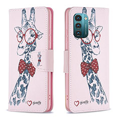 Leather Case Stands Fashionable Pattern Flip Cover Holder B01F for Nokia G21 Pink