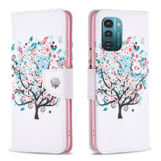 Leather Case Stands Fashionable Pattern Flip Cover Holder B01F for Nokia G21 White