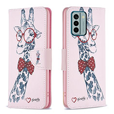 Leather Case Stands Fashionable Pattern Flip Cover Holder B01F for Nokia G22 Pink